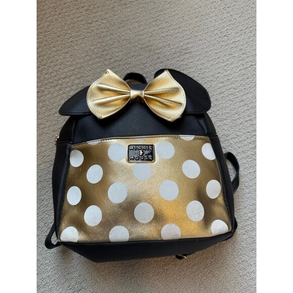 Disney Minnie Mouse Gold Polka Dot Mini Backpack Bow Ears Faux Leather Kidcore main image 5
